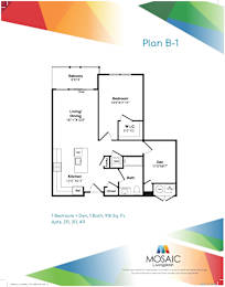 A drawing of a floor plan for a one bedroom apartment.