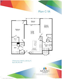 A floor plan for a two bedroom, two bath apartment at Mosaic Livingston.