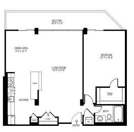 Floor Plan  1-bedroom 1-bath in National Landing
