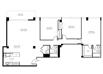 Floor Plan  A black and white image of a floor plan for a house.