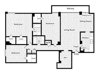 Floor Plan  A black and white image of a floor plan for a house.