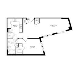 Floor Plan  A floor plan of a home with a living room, bedroom, and bathroom.