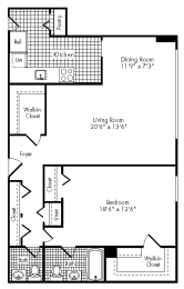 Floor Plan  1 Bedroom Crystal City Arlington VA Apartment Rentals