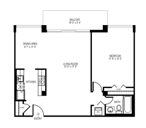 Floor Plan  a floor plan of a studio apartment with a bedroom and a living room