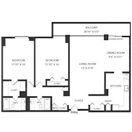 Floor Plan  A black and white image of a house floor plan.
