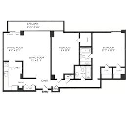 Floor Plan  A black and white image of a floor plan for a house.