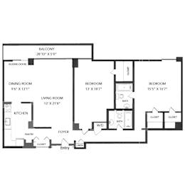 Floor Plan  A black and white image of a floor plan for a house.