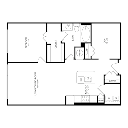 Floor Plan  A floor plan of a house with a living room, dining room, kitchen, and bathroom.