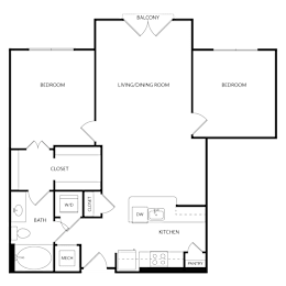 Floor Plan  A floor plan of a house with labeled rooms such as Bath, Kitchen, Bedroom, Living/Dining Room, Closet, and Balcony.