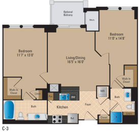 Floor Plan  2 Bedroom Pentagon City Arlington VA Apartment Rentals