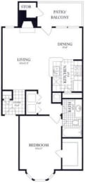 Floor Plan  1 Bed, 1 Bath 754 SF 11C