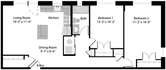 Floor Plan  Modern 2 Bedroom Rosslyn VA Apartment Rentals