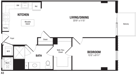 Floor Plan  1 Bedroom Crystal City Arlington VA apartment rentals