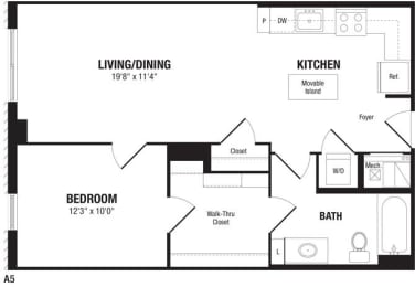 Floor Plan  1 Bedroom Crystal City Arlington VA apartment rentals