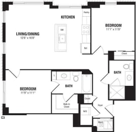 Floor Plan  Modern 2 Bedroom Crystal City Apartments Arlington VA