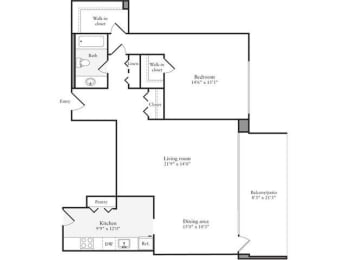 Floor Plan  Spacious 1 Bedroom Apartments in Crystal City Arlington VA
