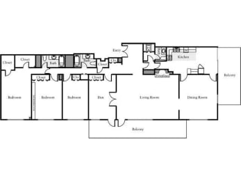 Floor Plan  Spacious 3 Bedroom Apartments in Crystal City Arlington VA