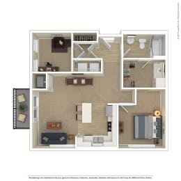  Floor Plan 1 Bedroom plus Den  J