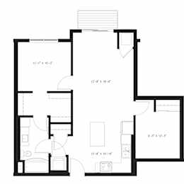 A floor plan for a 2 Bed apartment with 1 Bath and a total area of 875 sq ft.