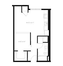A floor plan for a 1 bedroom apartment with 1 bath and totaling 575 sq ft.