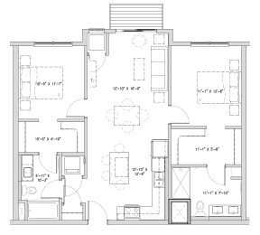 a floor plan of a house with bedrooms and a living room