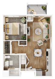 a 3d rendering of a bedroom floor plan of a house