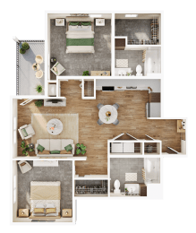 a 3d rendering of the floor plan of a 1 bedroom apartment