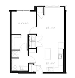 A floor plan for a 730 sq ft apartment by Arris Apartments.