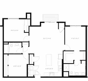 A floor plan for a 3 bedroom, 2 bathroom apartment sized at 1,325 square feet in the Arris Apartments.