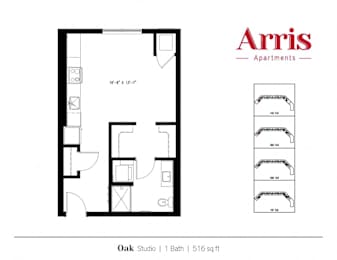 A floor plan for a 516 sq ft apartment with one bath.