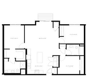 A floor plan for a 3 bedroom, 2 bathroom apartment by Arris Apartments.