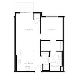A floor plan for a 1 Bed | 1 Bath apartment from Arris Apartments.