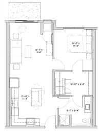 a floor plan of a small house with a bedroom and a living room