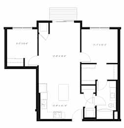 A floor plan for a Spruce apartment from Arris Apartments.