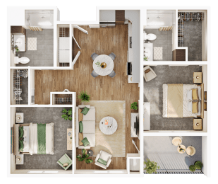 a 3d drawing of a floor plan of a house