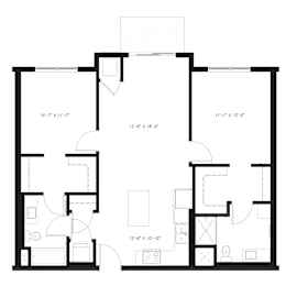 A floor plan for a 2 bedroom, 2 bathroom apartment sized at 1,060 sq ft.
