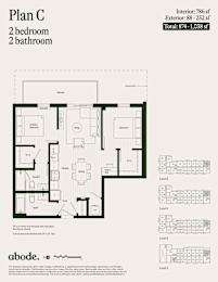 A floor plan for Plan C shows a 2 bedroom, 2 bathroom apartment.