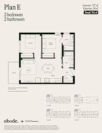 A floor plan for a 2 bedroom, 2 bathroom apartment is shown.
