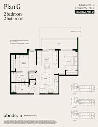 A floor plan for a 2 bedroom 2 bathroom home is shown.