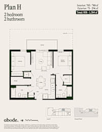 A floor plan for a 2 bedroom 2 bathroom home.