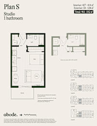 A floor plan for a studio with one bathroom is shown.