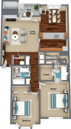 2 bedroom 2 bathroom floor plan C 1,168 Sq.Ft. at Graymayre Crossing Apartments, Washington