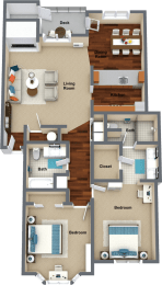 2 bedroom 2 bathroom floor plan B 1,161 Sq.Ft. at Graymayre Crossing Apartments, Spokane