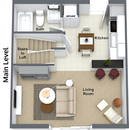 1 Bedroom Floor Plan at Hogan Apartments, Spokane, WA, 99207
