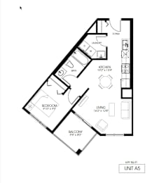 A black and white image of a floor plan for a unit labeled A5.