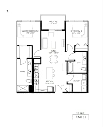 A black and white image of a floor plan for a unit labeled B1.