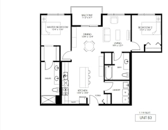 A black and white image of a floor plan for Unit B3.