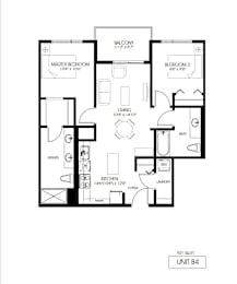 A black and white image of a floor plan for a unit labeled B4.