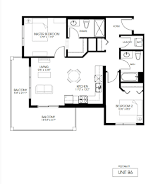 A black and white image of a floor plan for a unit labeled B6.