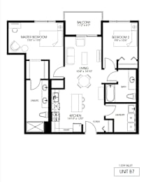 A black and white image of a floor plan for a unit labeled B7.
